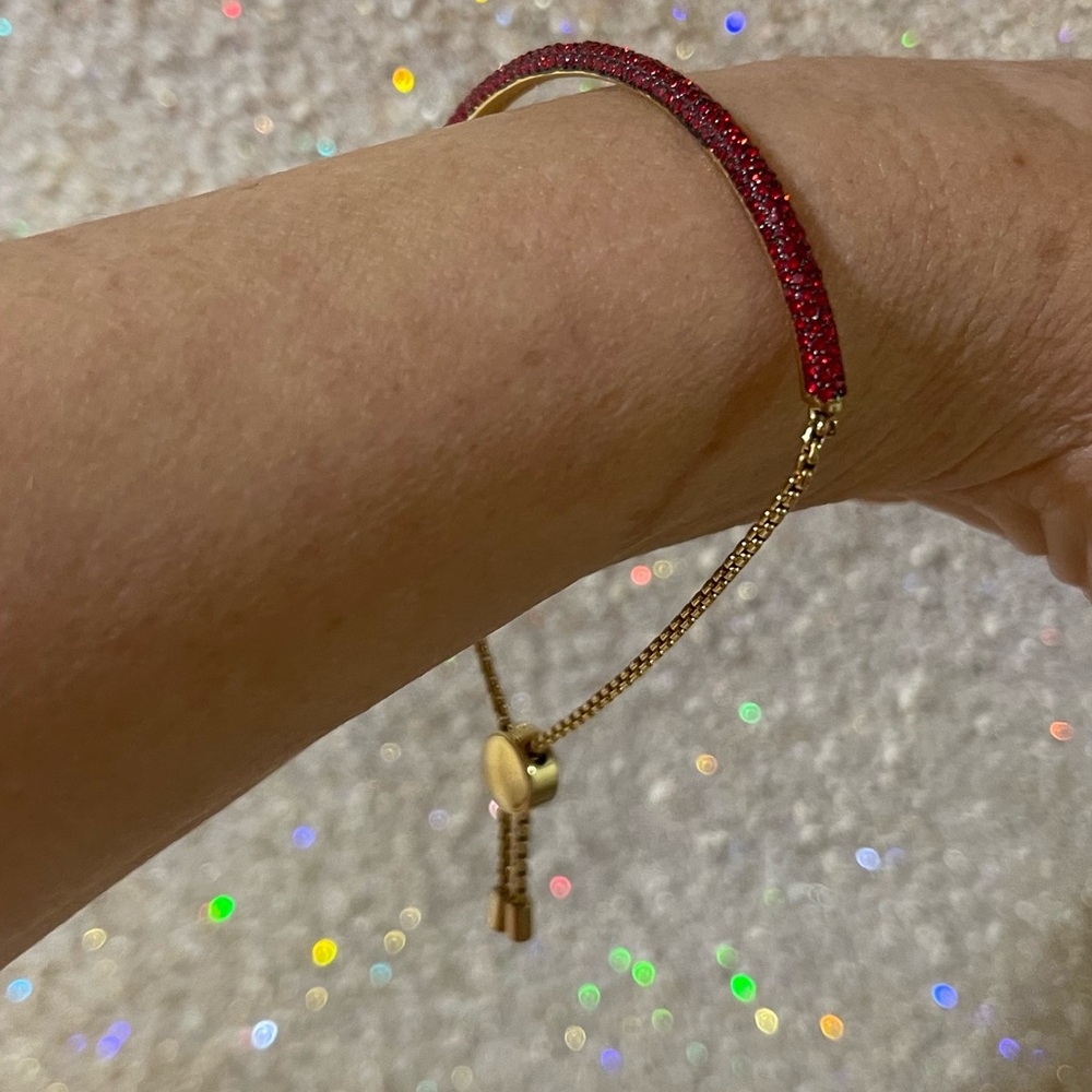 Michael Kors Adjustable Fuchsia Rhinestone Gold and Red Bracelet - Picture 9 of 11